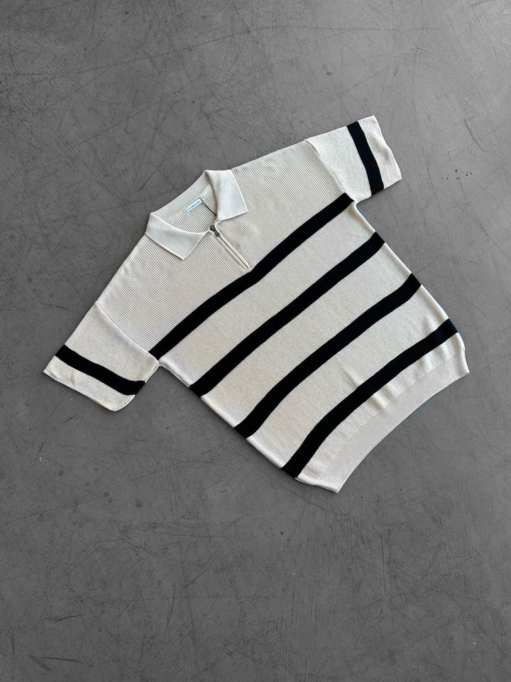 Regular Knit Zipper T-shirt - Cream