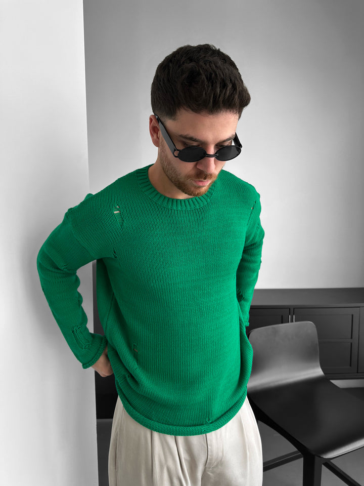 Oversize Torn Sweater - Green