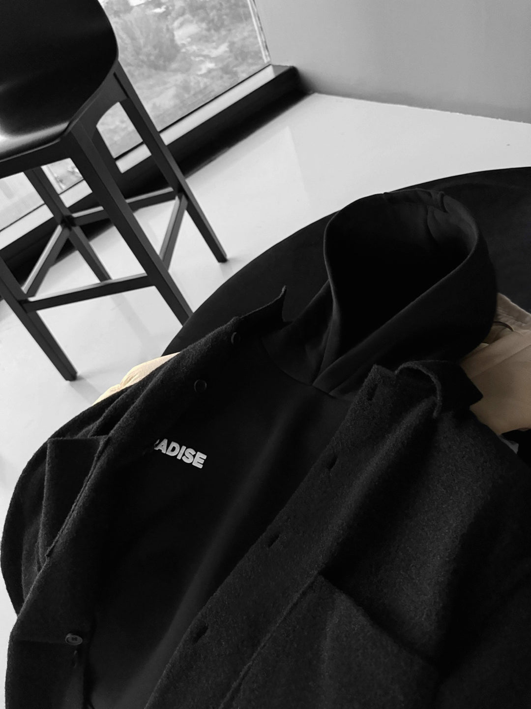 Oversize Fleece Pocket Shirt - Black