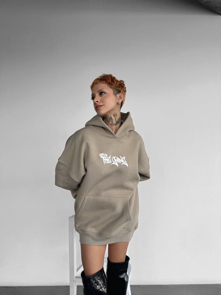 Oversize 'The Gang' Hoodie - Stone