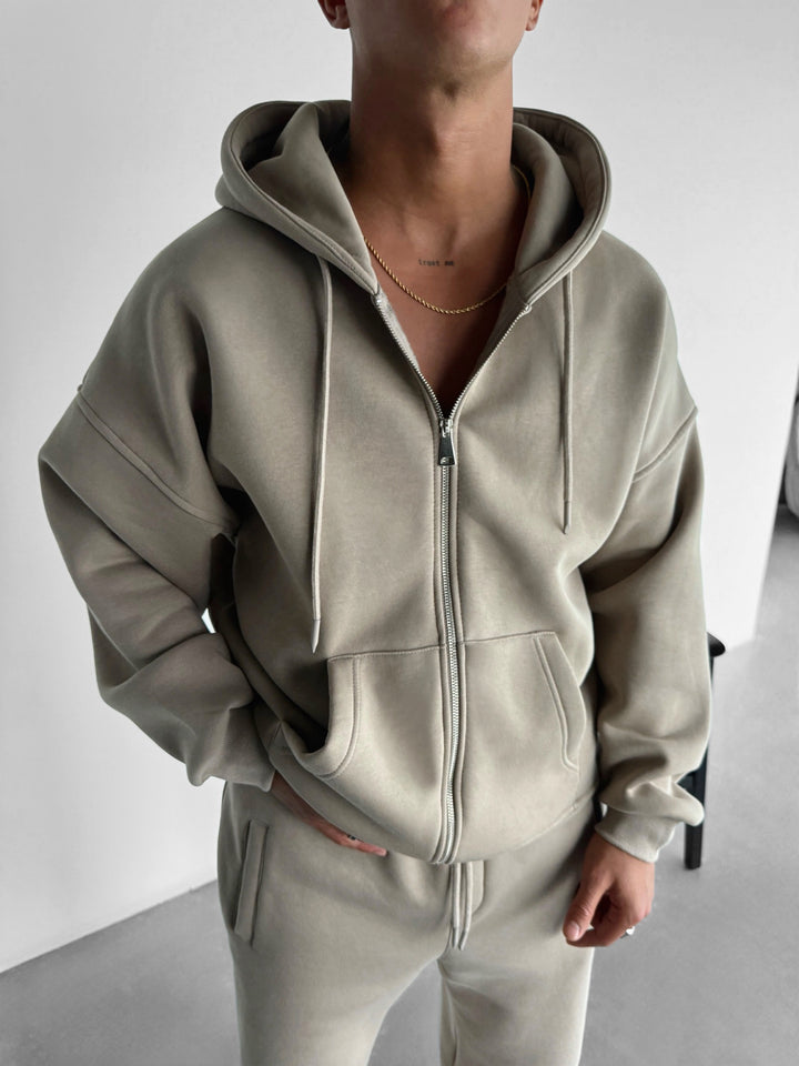 Oversize Basic Zipper Hoodie - Simply Taupe