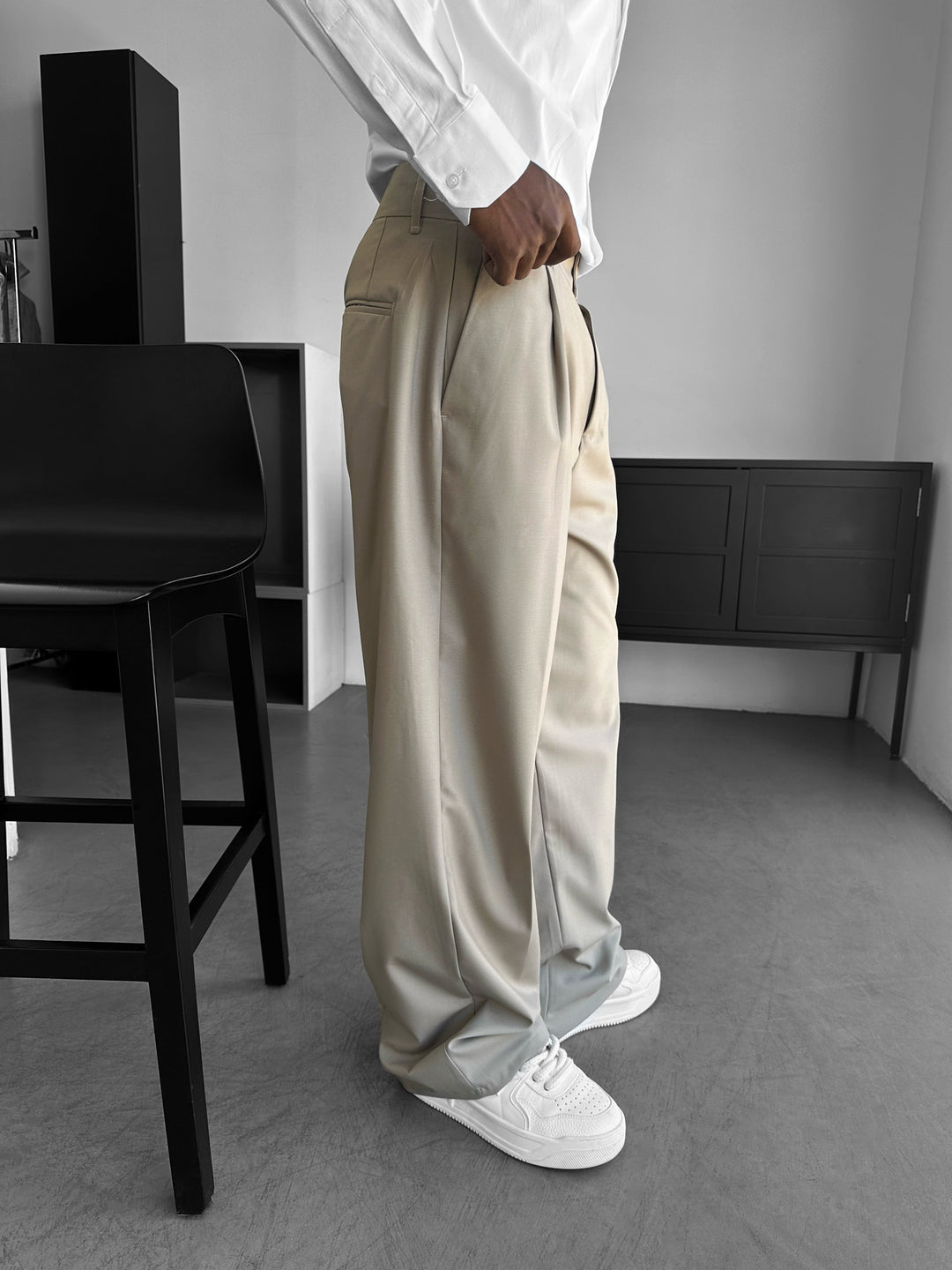 Loose Fit Comfort Trousers - Stone
