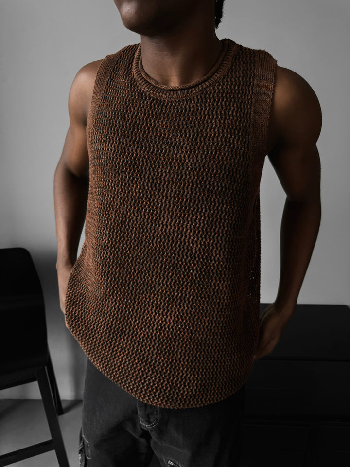 Oversize Washed Knit Tanktop - Brown