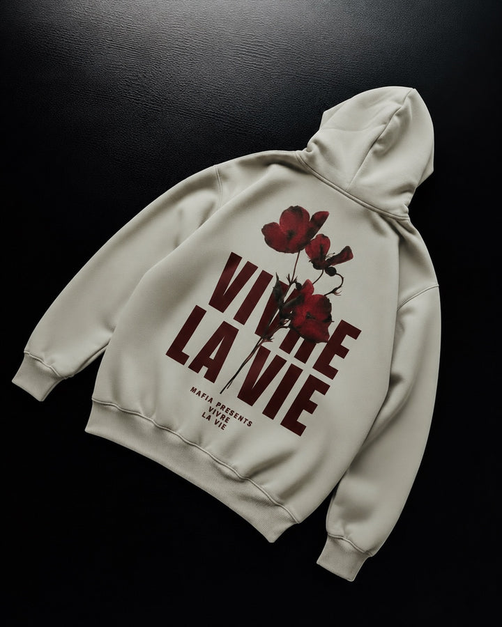 Oversize Vivre La Vie Hoodie - Stone