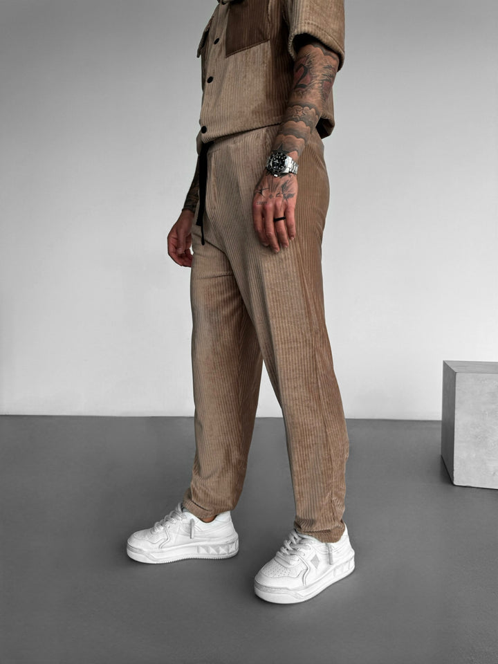 Loose Fit Velvet Cord Trousers - Beige