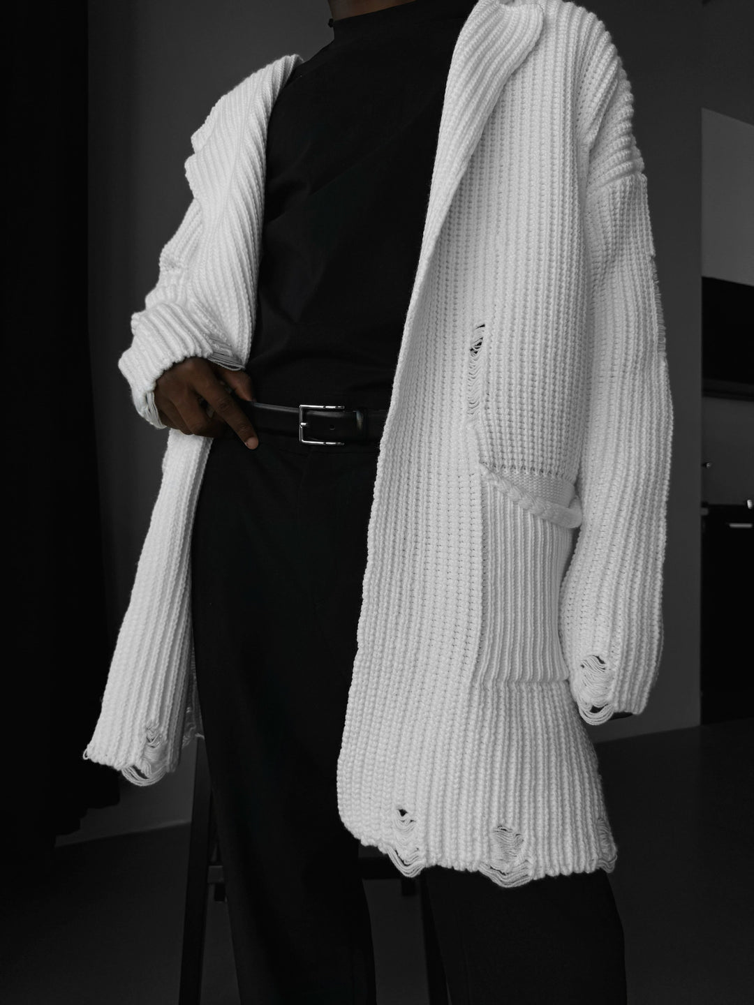 Loose Fit Long Knit Cardigan White