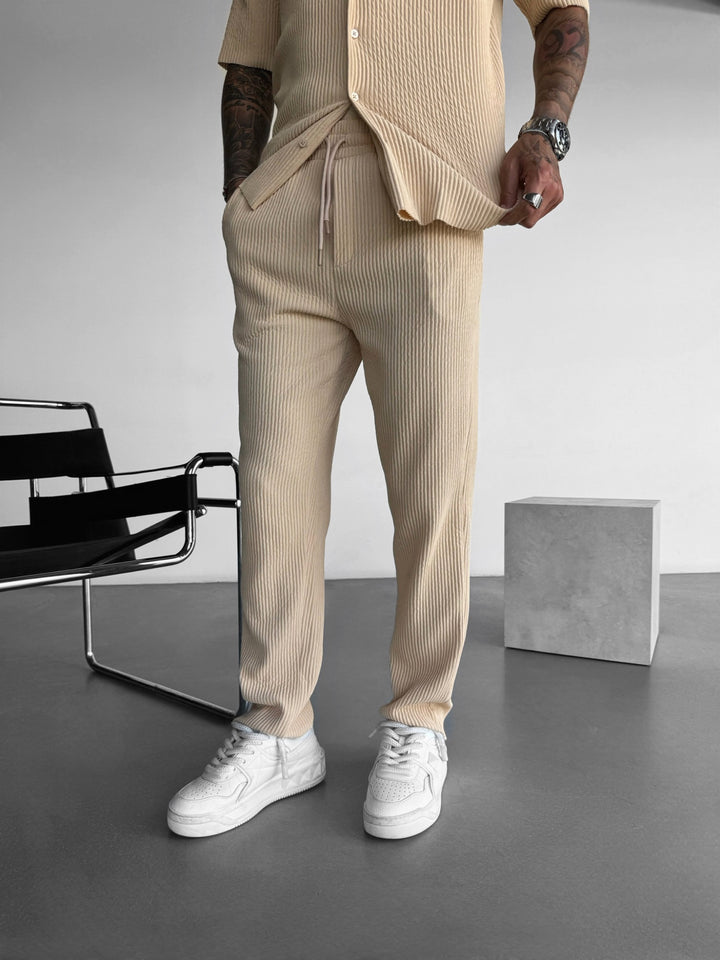 Loose Fit Ribbed Trousers - Almond Buff