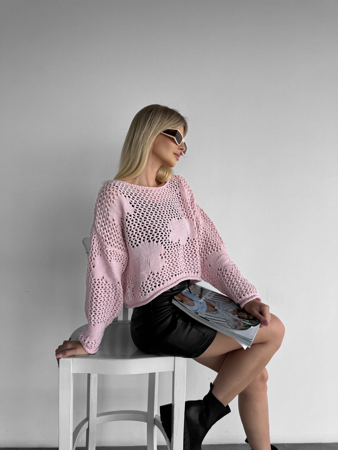 Flower Textured Sweater - Pouder
