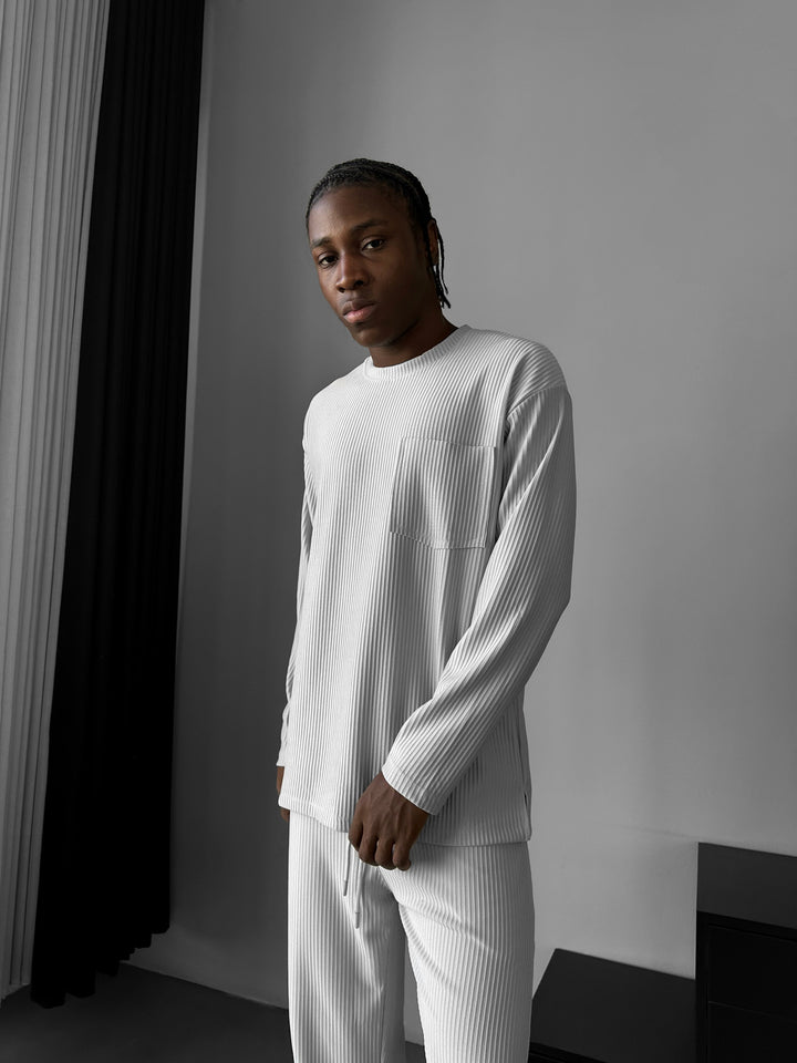 Loose Fit Striped Pocket Sweatshirt - Grey