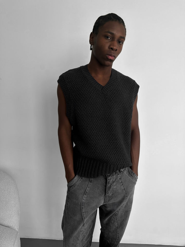 Loose Fit Knotted V Neck Pullunder - Anthracite