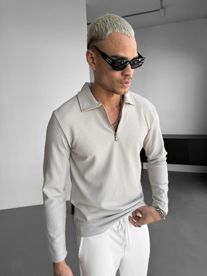 Loose Fit Zipper Polo Sweatshirt - Grey