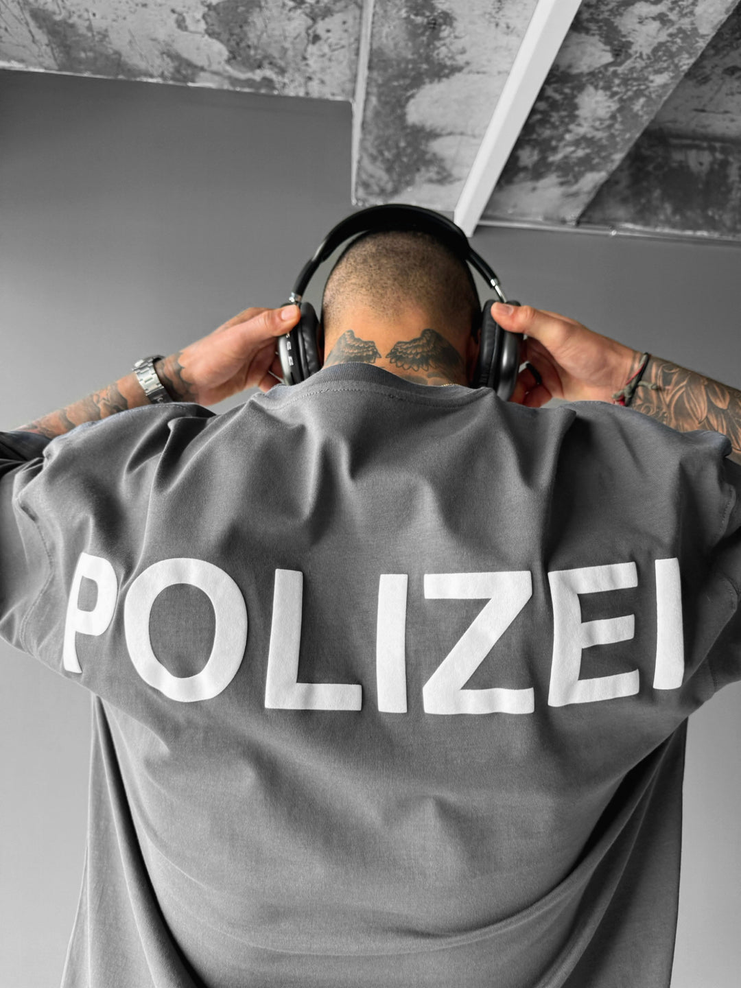Oversize Polizei T-shirt - Anthracite
