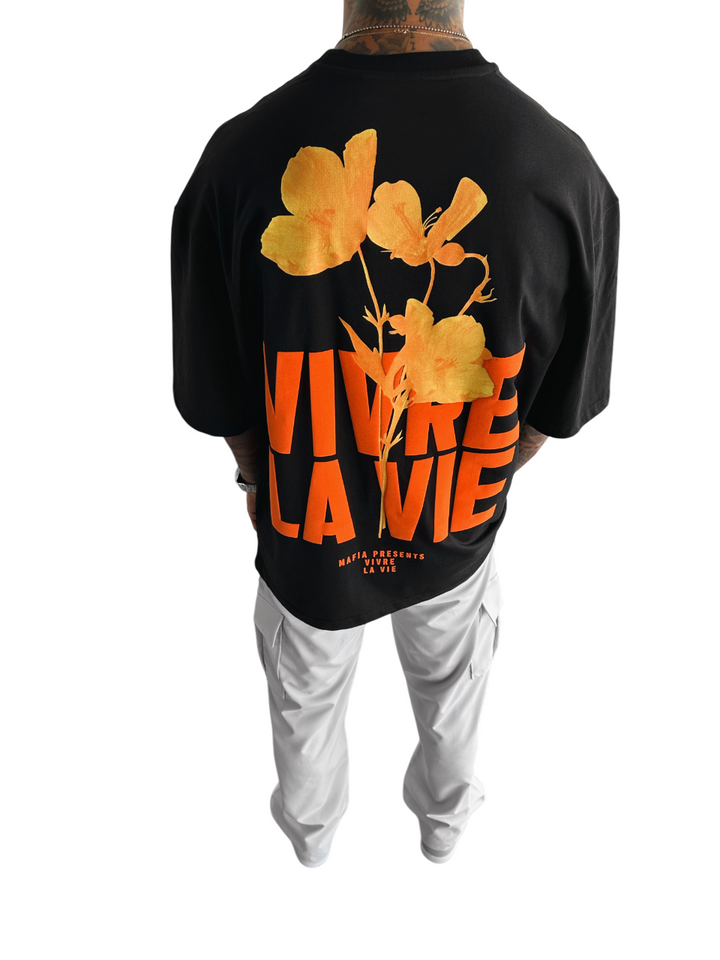 Oversize Vivre la Vie T-shirt - Black and Orange