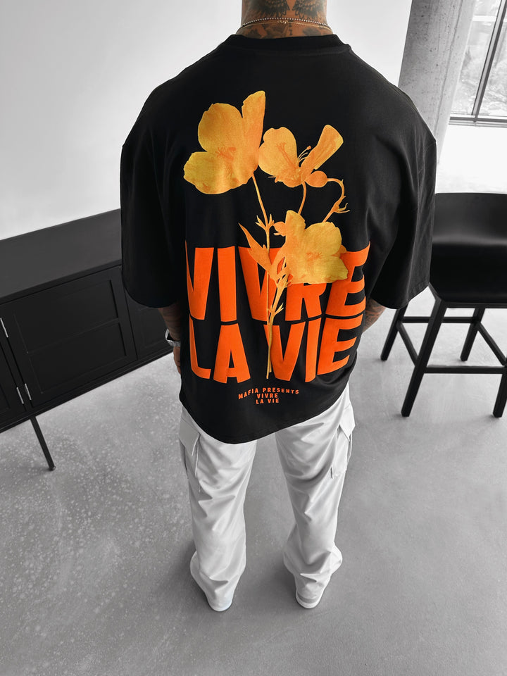 Oversize Vivre la Vie T-shirt - Black and Orange