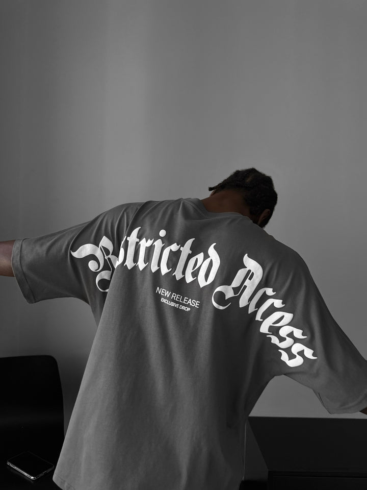 Oversize 'Restricted Access' T-Shirt - Anthracite