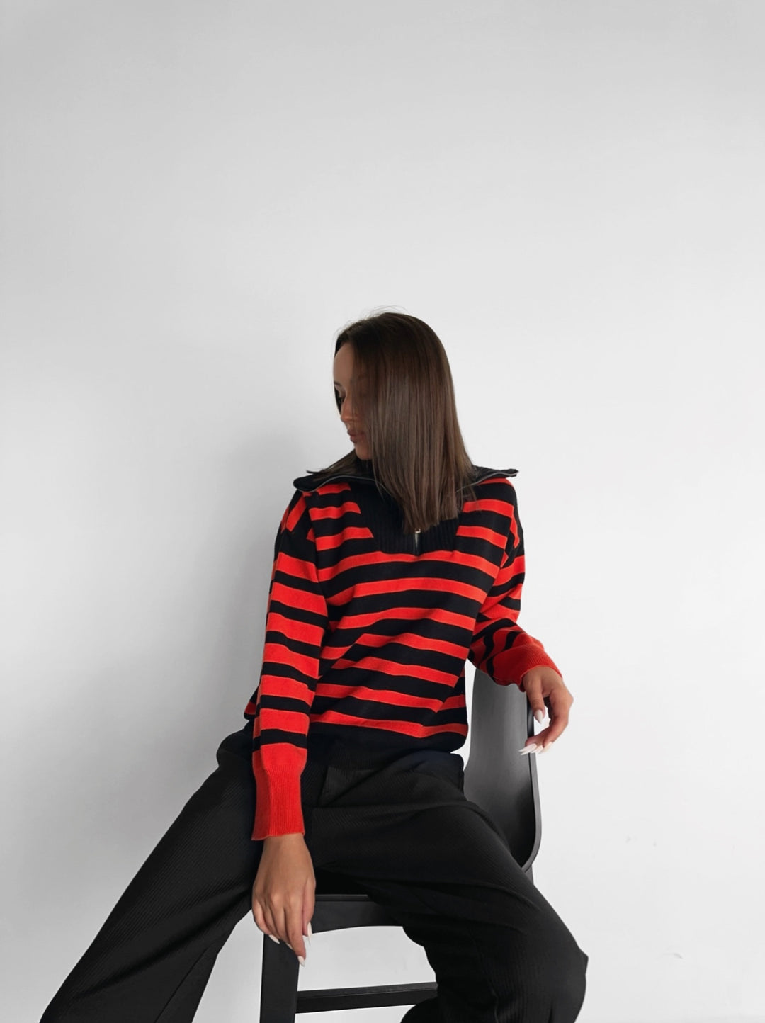 Textured Zipper Sweater - Red