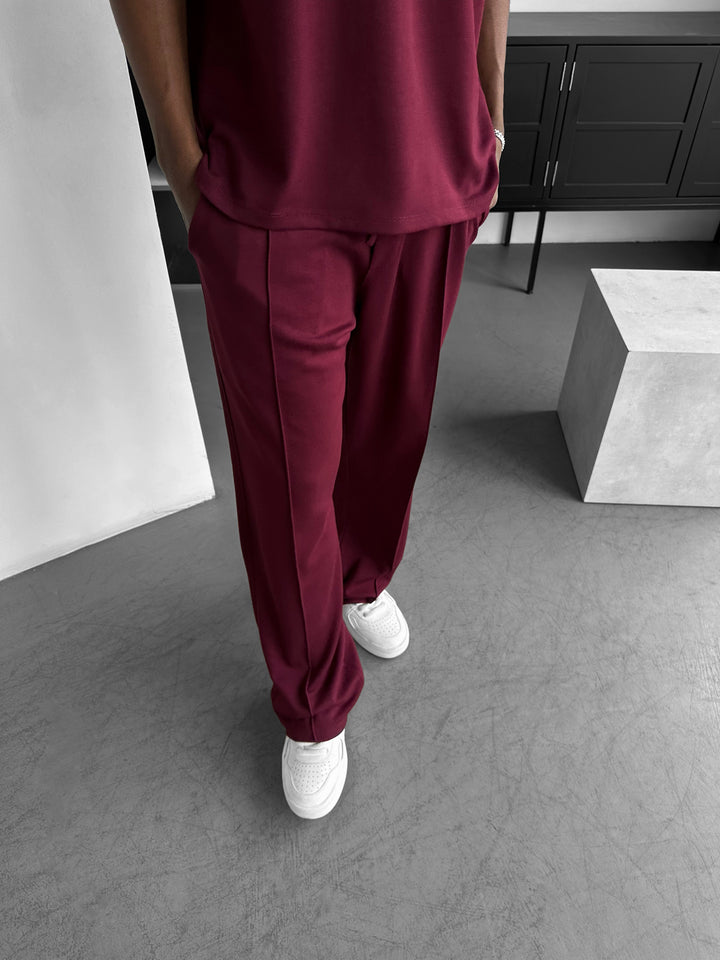 Loose Fit Basic Pleated Trousers - Bordeaux