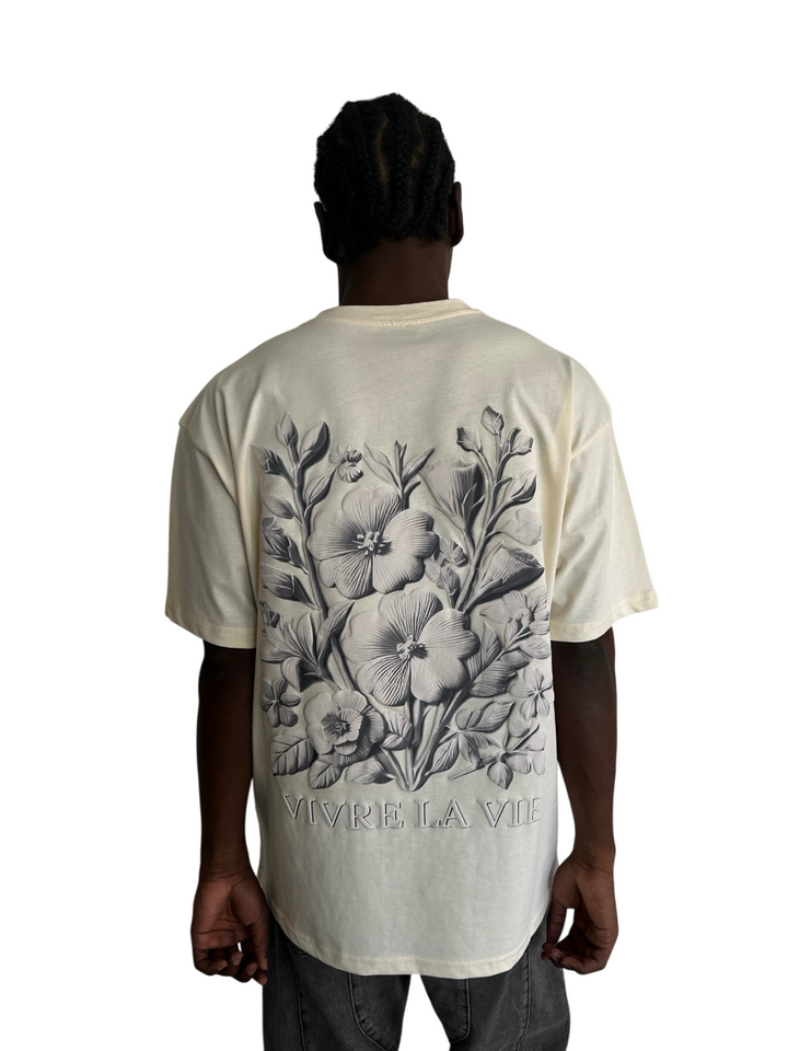 Oversize 'Vivre la Vie' T-Shirt - Antique White