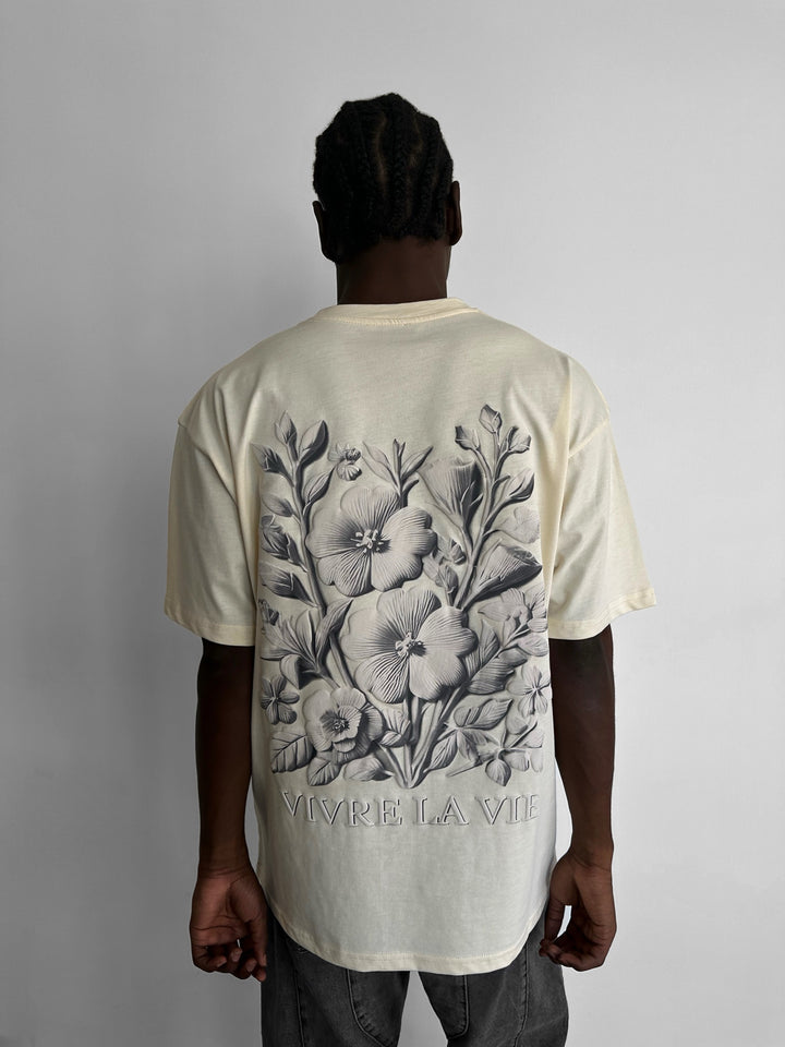 Oversize 'Vivre la Vie' T-Shirt - Antique White
