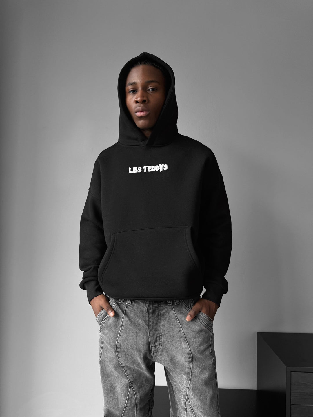 Oversize 'Les Teddys' Hoodie - Black