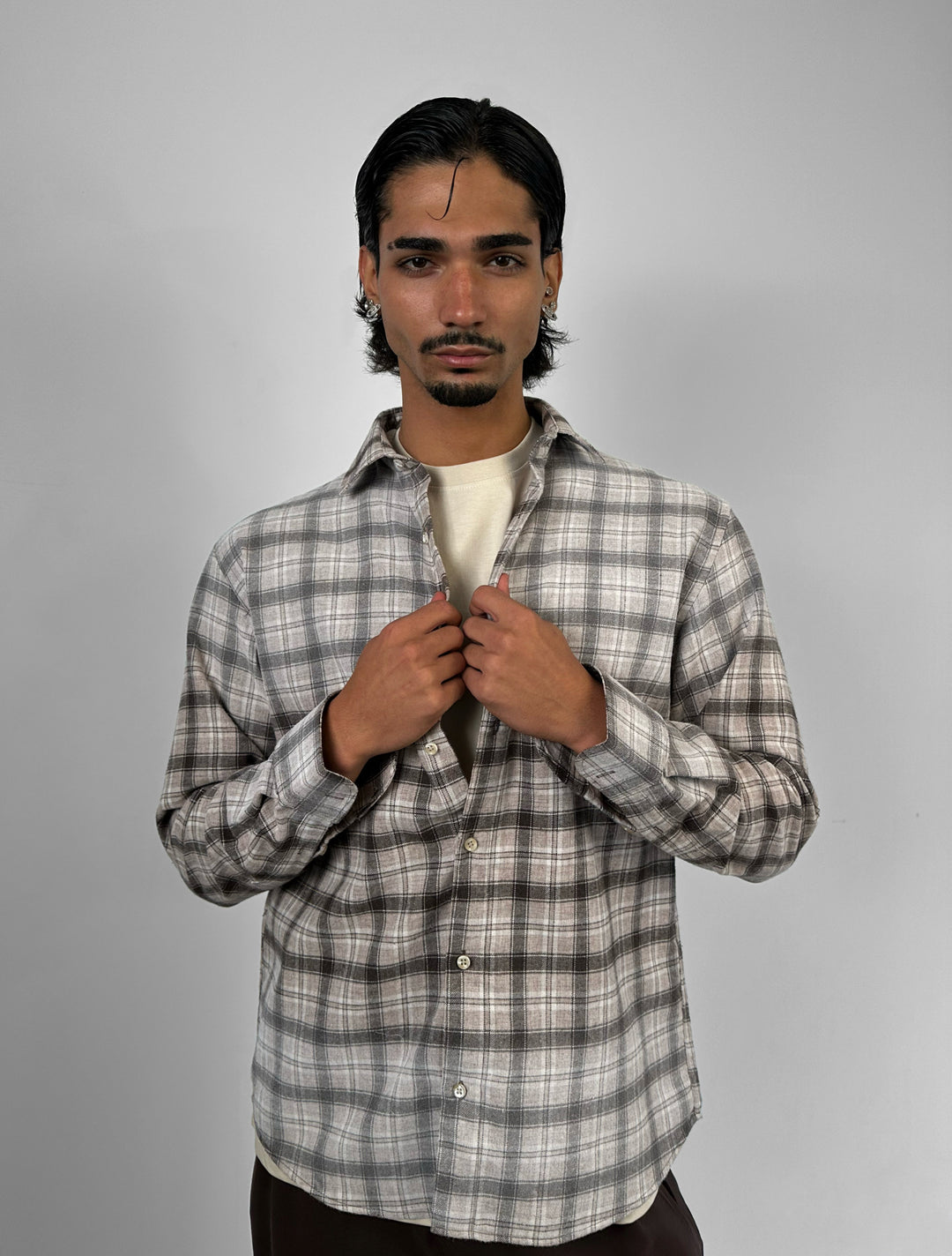 Regular Fit Textured Plaid Shirt - Brown