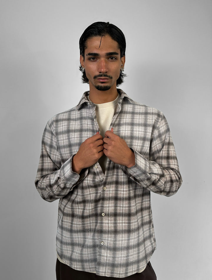 Regular Fit Textured Plaid Shirt - Brown