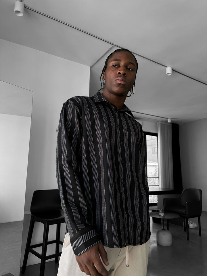 Thick Striped Winter Shirt - Brown