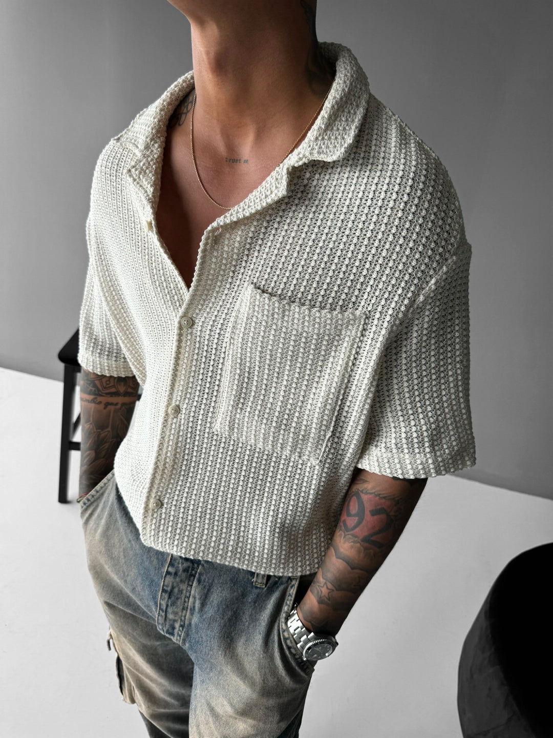 Oversize Transparent Structured Shirt - Cremé