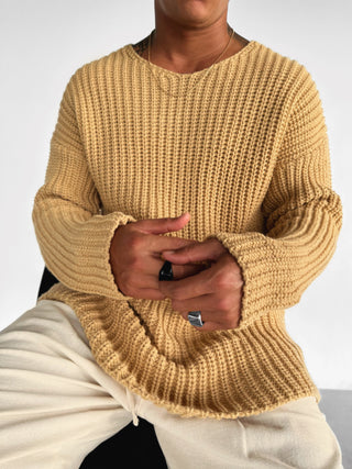 Regular Fit cutout Knit Sweater - Mustard