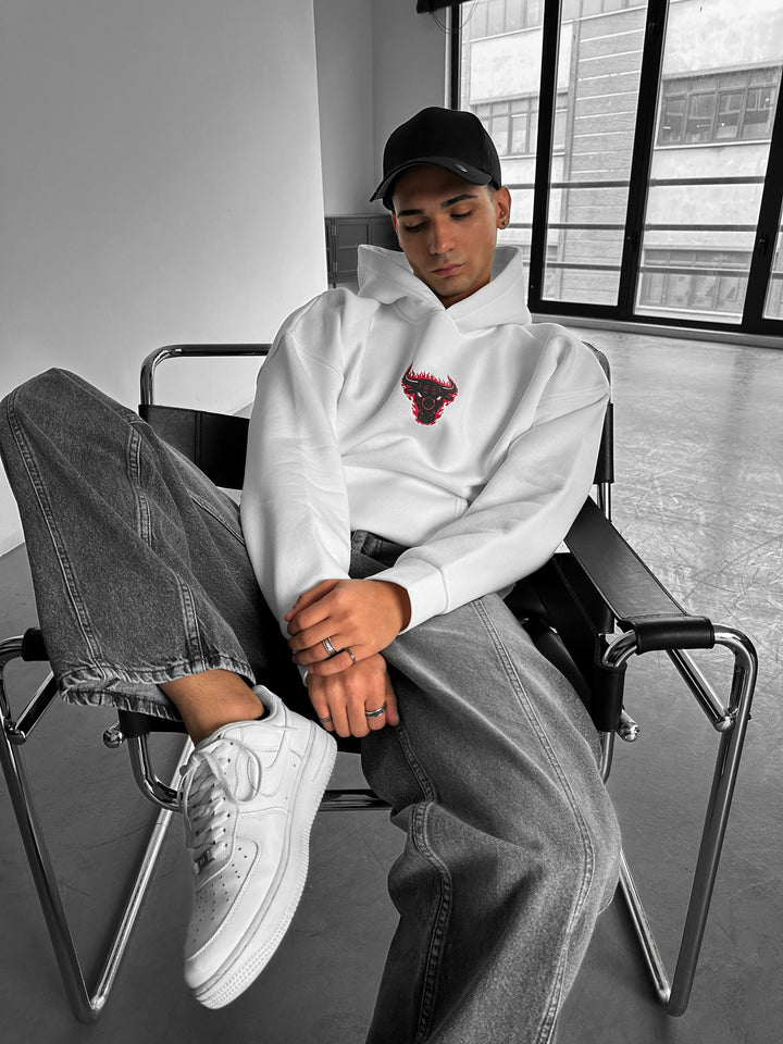 Oversize Bull Fearless Hoodie - White