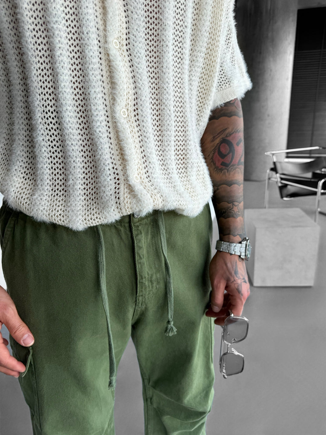 Oversize Hairy Lines Knit Shirt - Ecru