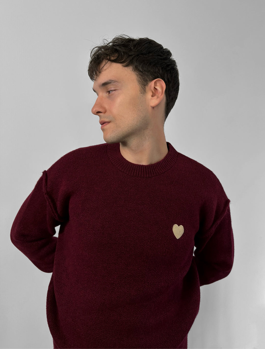 Loose Fit Heart Detail Sweater - Plum