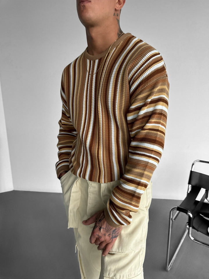 Thin Striped Sweater - Brown