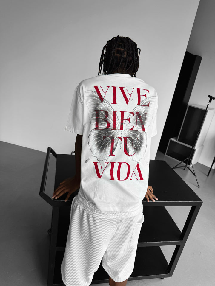 Oversize "Vive Bien Tu Vida" T-Shirt - Ecru