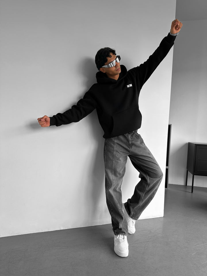 Oversize “No Time for Nonsense” Hoodie - Black and White