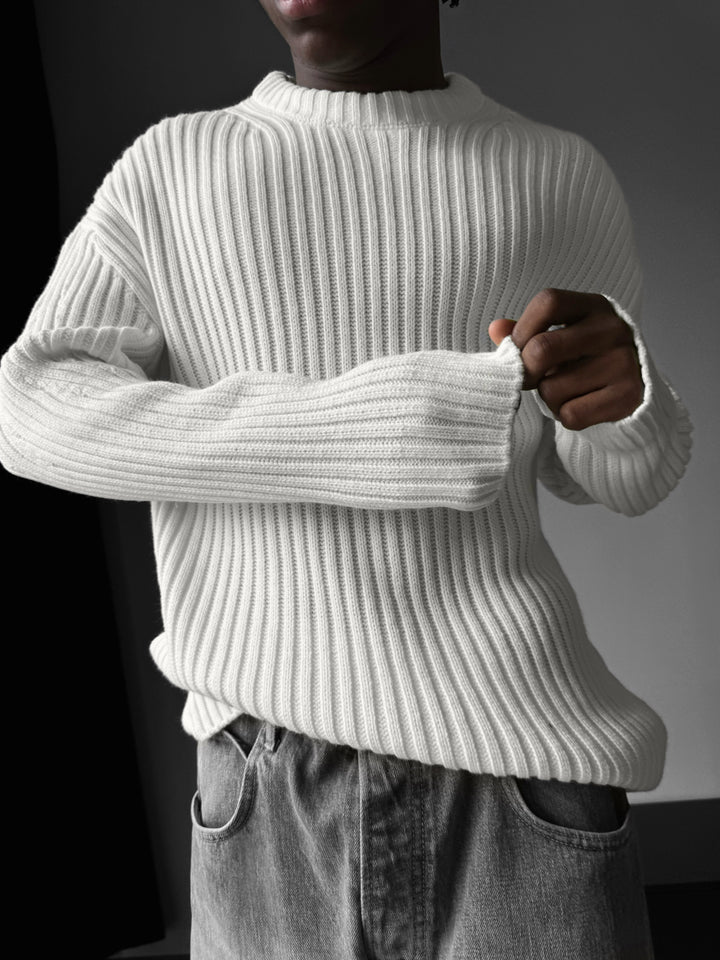 Loose Fit Striped Structure Pullover - Ecru