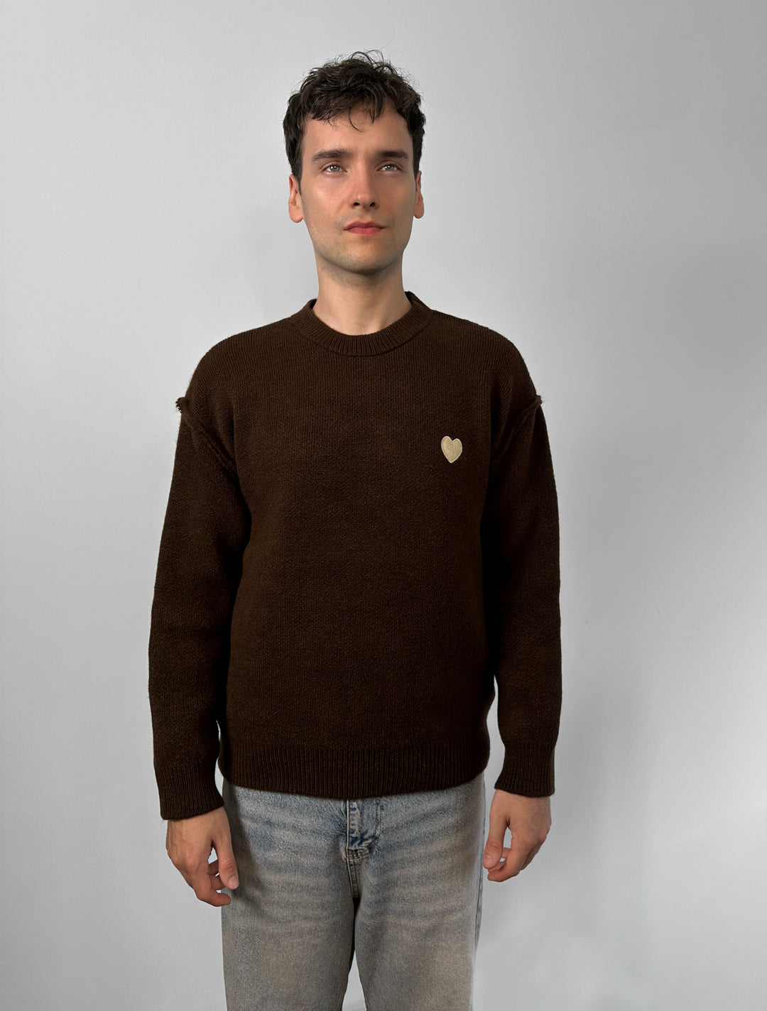 Loose Fit Heart Detail Sweater - Brown