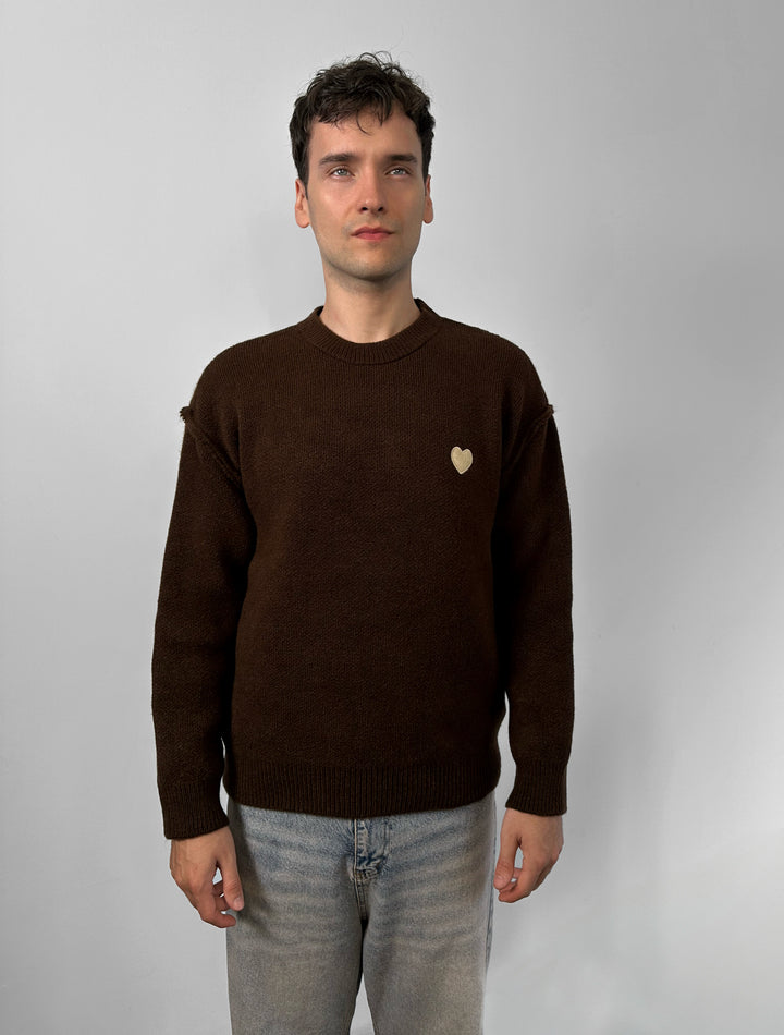 Loose Fit Heart Detail Sweater - Brown