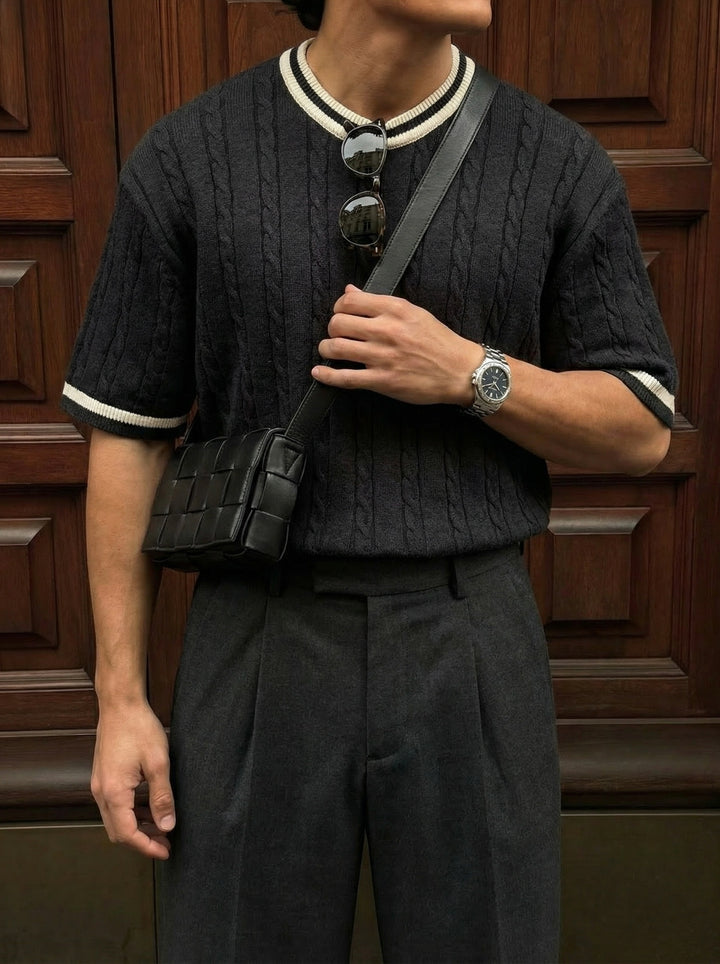 Regular Fit Braid Knit T-shirt - Anthracite