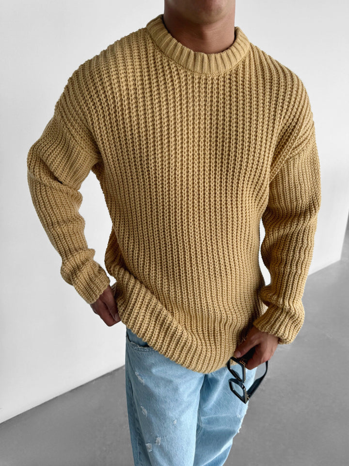 Oversize Round Neck Knit Sweater - Mustard