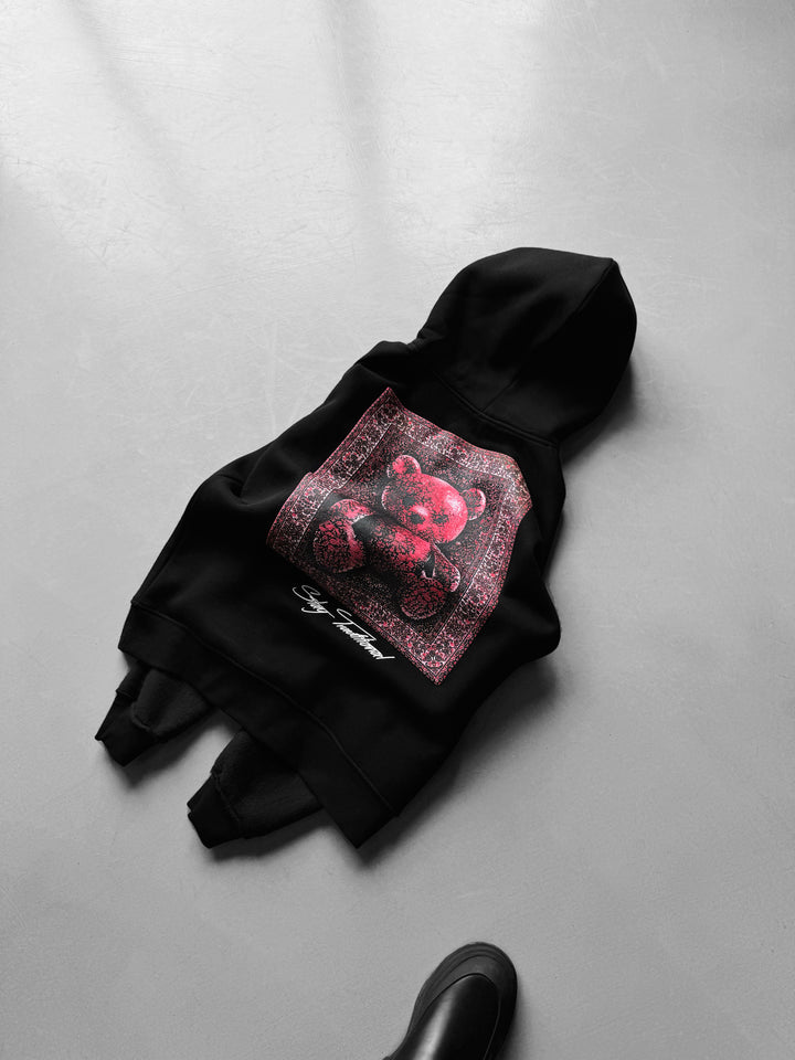 Oversize 'Stay Traditional' Hoodie - Black and Red