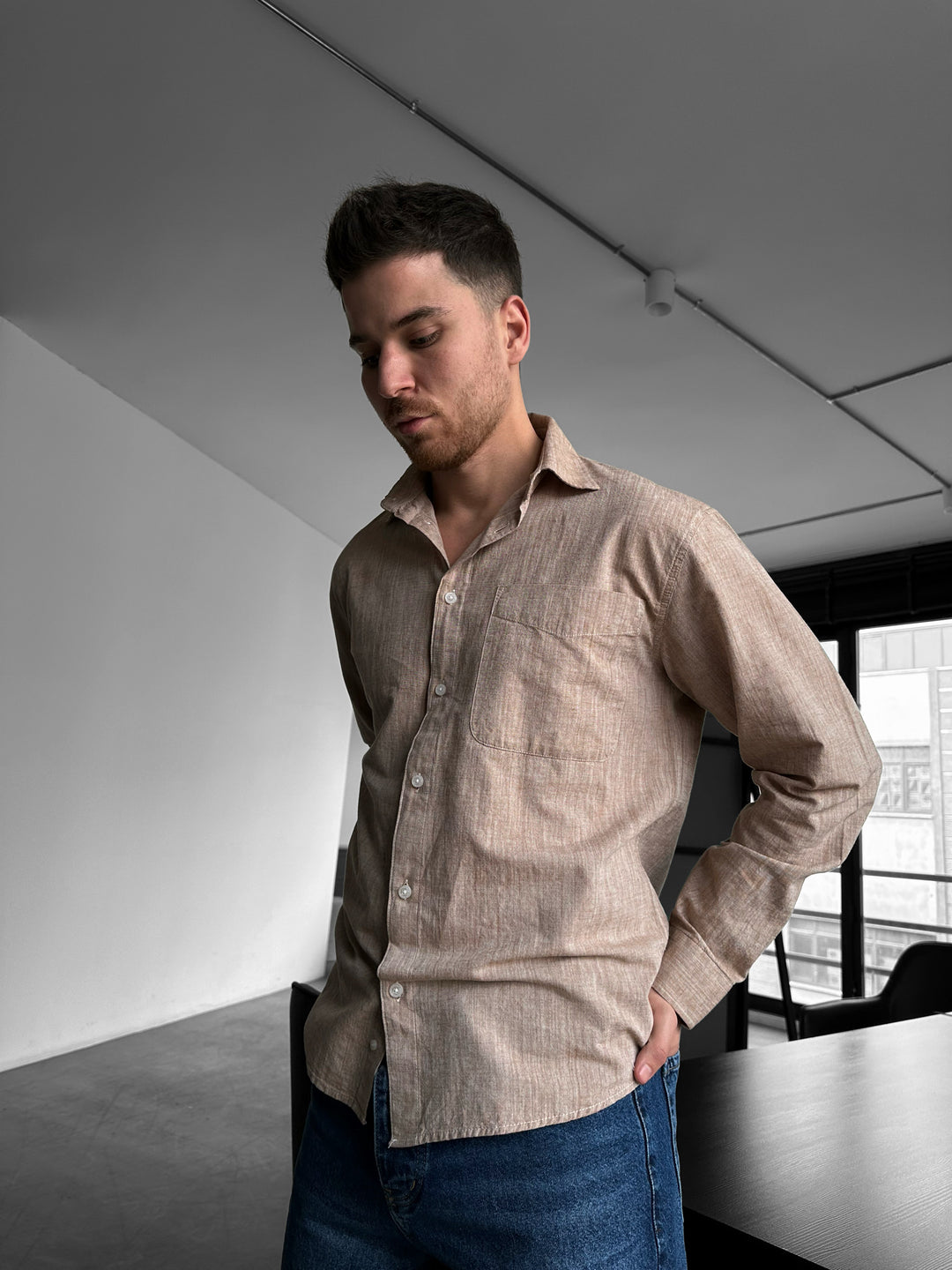 Regular Fit Cotton Pocket Shirt - Brown