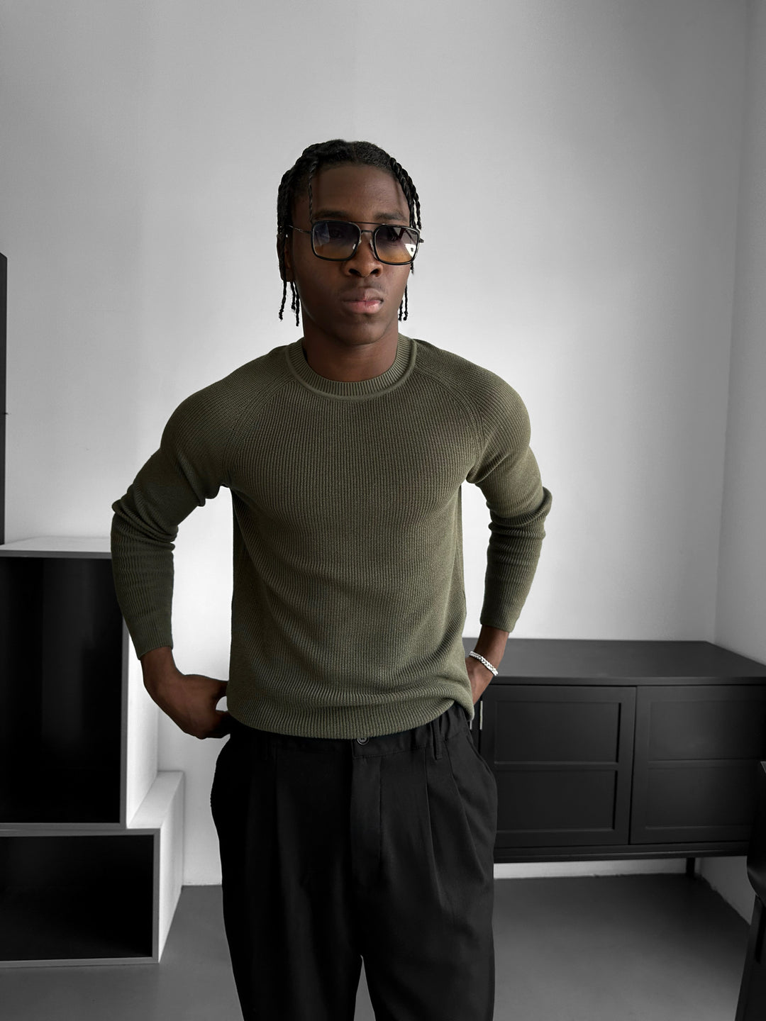 Slim Fit Thin Knit Sweater - Khaki