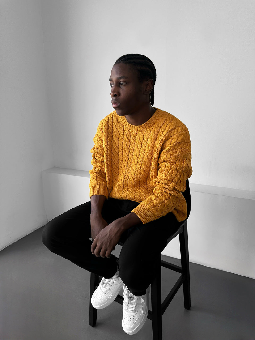 Oversize Knit Braid Sweater - Saffron