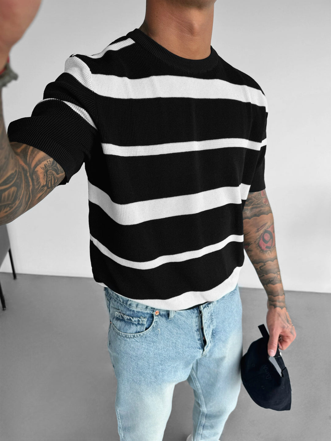 Knit Striped T-shirt - Black
