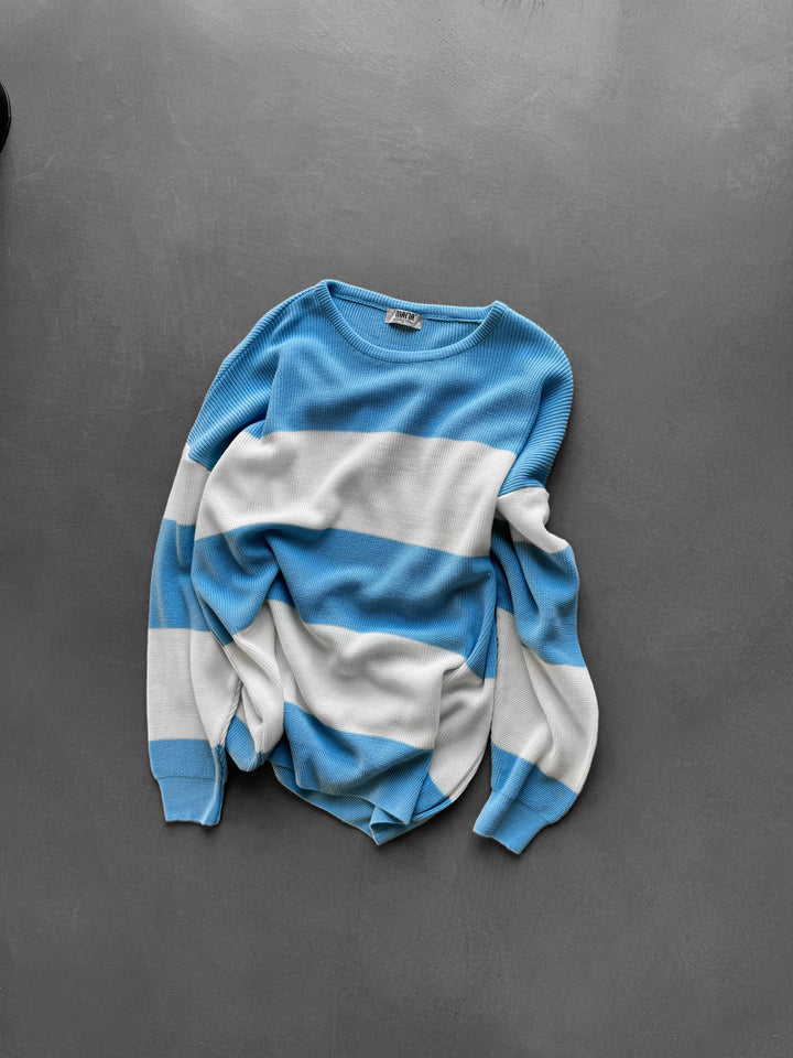 Loose Fit Strip Knit Sweater - Baby Blue