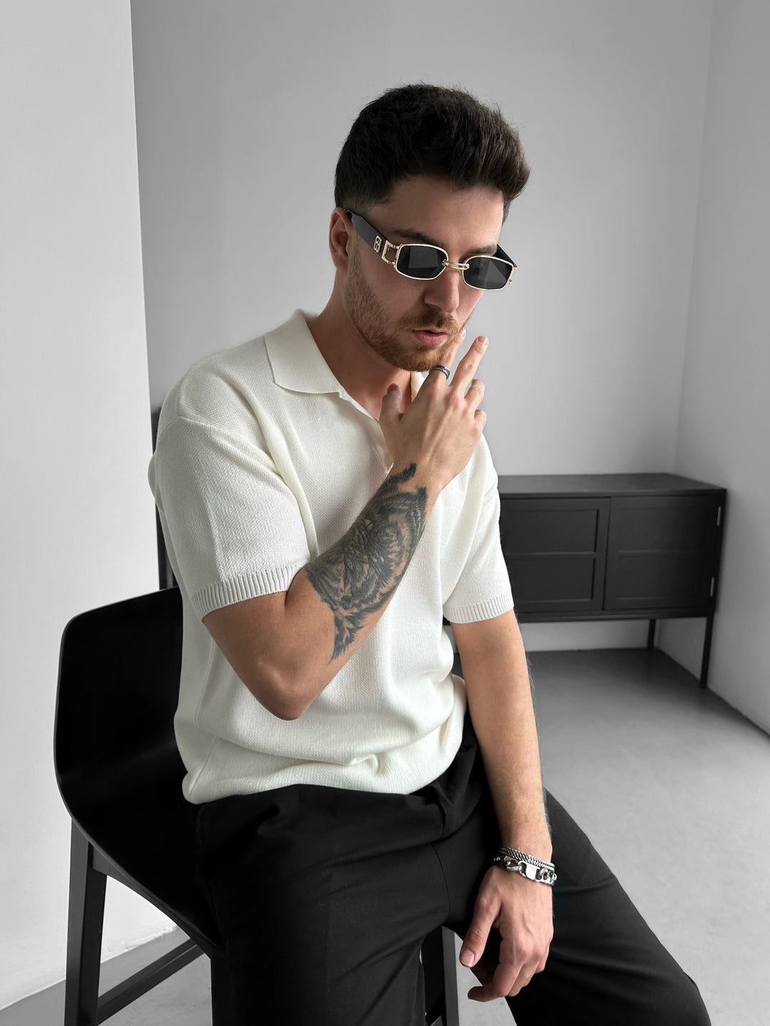 Oversize Collar Knit T-shirt - Ecru