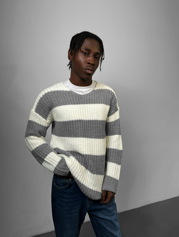 Regular Fit Wide Stripe Sweater - Grey