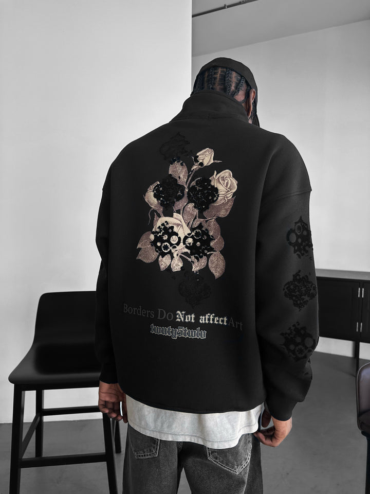 Oversize Half-Zip Graphic Sweatshirt - Black