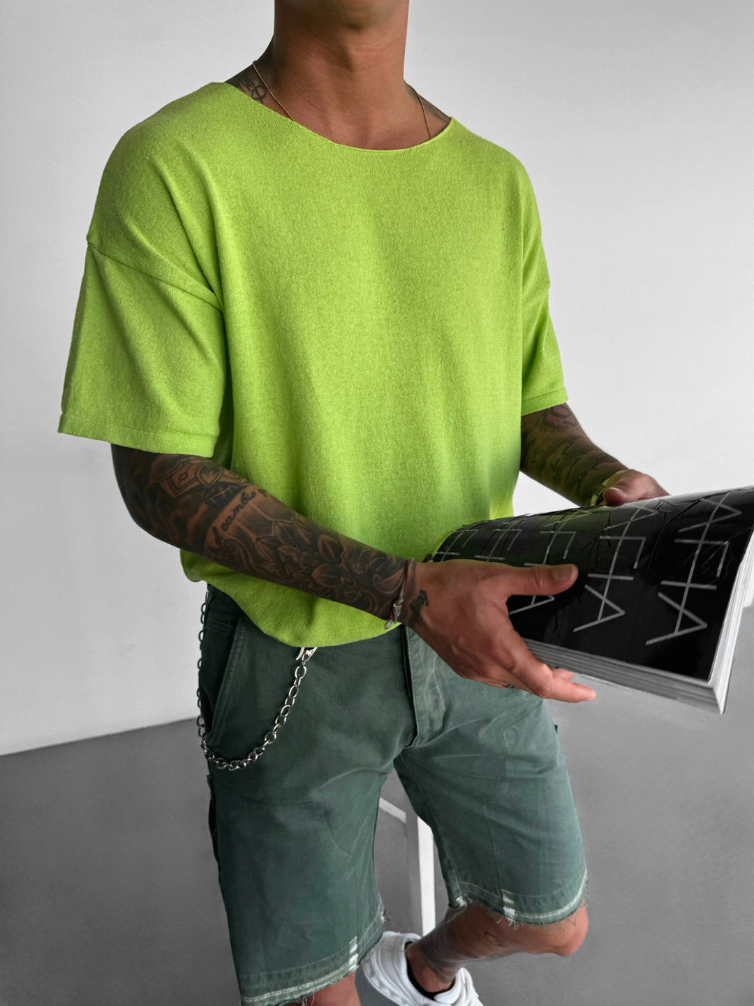 Oversize Thin Knit T-shirt - Neon Green